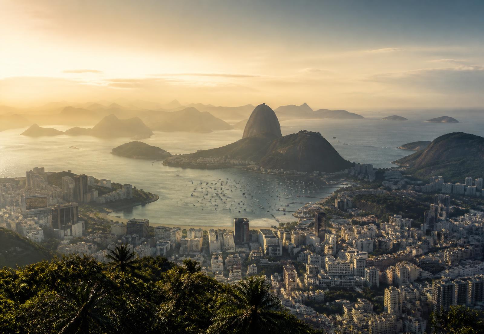 Vista do Rio de Janeiro com o Pão de Açúcar ao amanhecer
